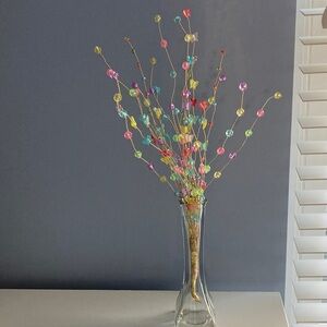 HANDMADE Spring Bouquet Pastel Butterfly w Glass Vase Multicolor Wire Beaded NEW
